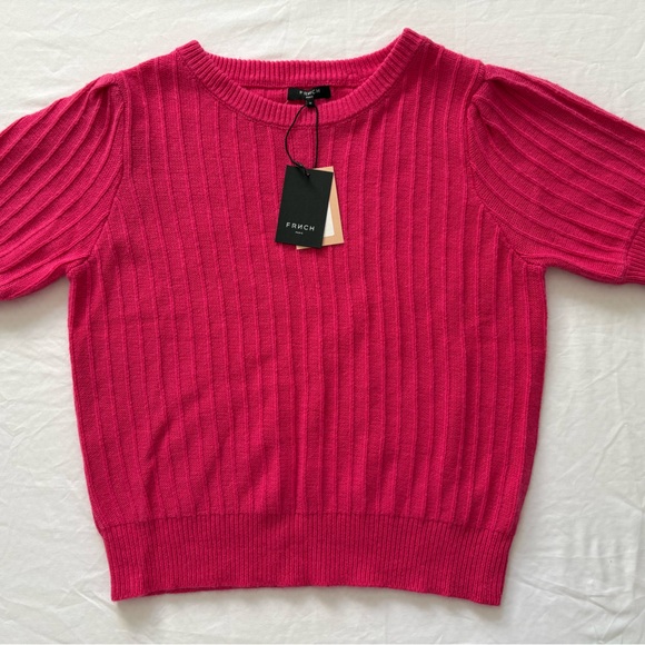 NWT-FRNCH Paris Ribbed Short Sleeve Sweater Top in Pink - Picture 10 of 11